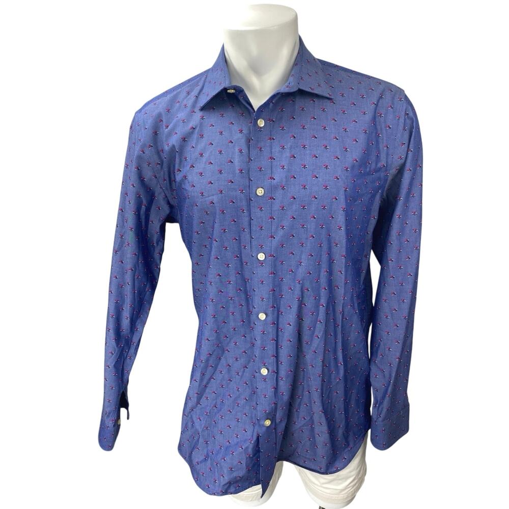 Banana Republic Mens Blue Floral Non Iron Long Sleeve Button Down Shirt Top Sz L